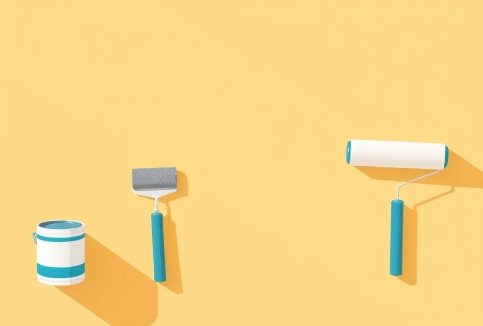 Outils de peinture disposés dans l'ordre des étapes du chantier